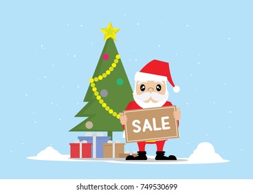 Cartoon character, Santa Claus holding a sign Sale, vector eps10