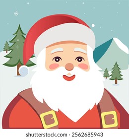 Cartoon Character of Santa Claus on Winter Landscape Background for Merry Christmas Festival.