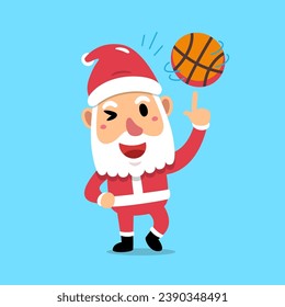 Cartoon character santa claus playing basketball for design.