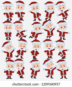 Cartoon character Santa Claus. Set with different postures, attitudes and poses, doing different activities in isolated vector illustrations.																									