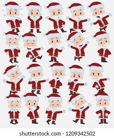 Cartoon character Santa Claus. Set with different postures, attitudes and poses, doing different activities in isolated vector illustrations.																									