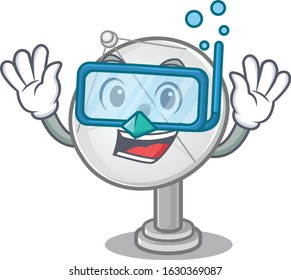 cartoon character of satellite dish wearing Diving glasses