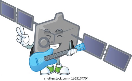 A cartoon character of satellite network playing a guitar