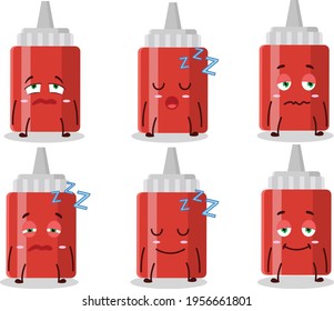 Cartoon character of sauce bottle with sleepy expression