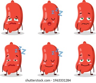 Cartoon character of sausage with sleepy expression