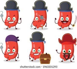 Cartoon character of sausage with various pirates emoticons