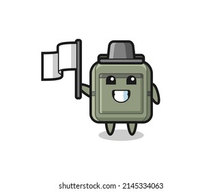 Cartoon character of school bag holding a flag , cute design