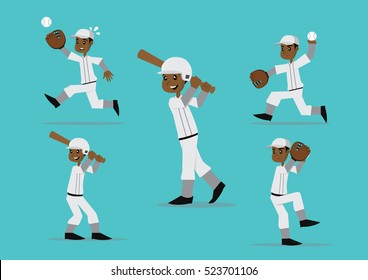 Cartoon character, Set African baseball player, vector eps10