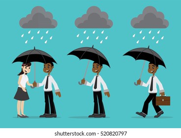 Cartoon character, Set African businessman holding umbrella., vector eps10