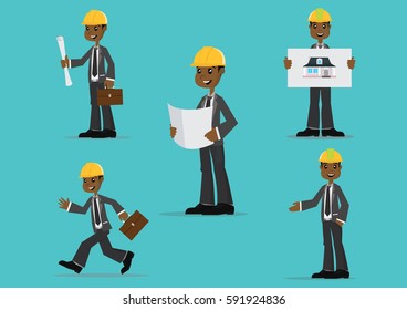 Cartoon character, Set African Engineer man., vector eps10