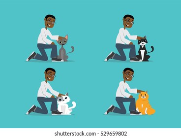 Cartoon character, Set African Man playing with his cat., vector eps10
