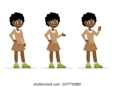 Cartoon character, Set African young girl pose.,vector eps10