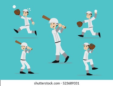 Cartoon character, Set baseball player, vector eps10