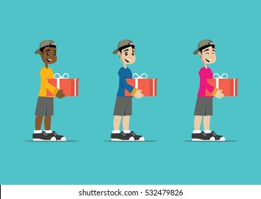 Cartoon character, Set Boy give a box gift., vector eps10