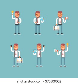 Cartoon Character Set of Businessman in Various Poses. Flat Style Vector Illustration