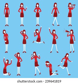 Cartoon character set of businesswoman in various poses, trendy flat design with simple style. 