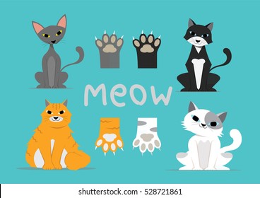 Cartoon character, Set Cat and Cat paws., Vector eps10