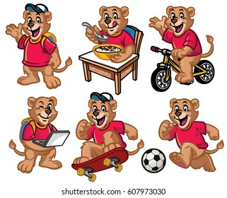 cartoon character set of cute little lion