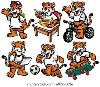 cartoon character set of cute little tiger