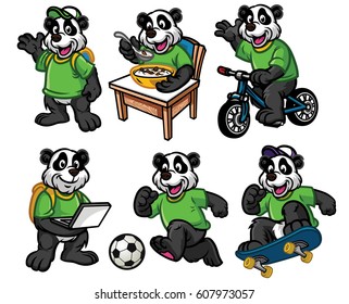 cartoon character set of cute little panda