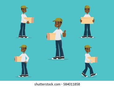 Cartoon character, Set Delivery African boy, Vector eps10.