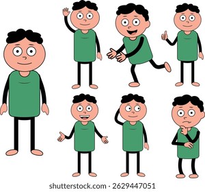Cartoon Character Set with Different Facial Expressions and Gestures