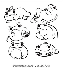 cartoon character set element frogs lineart