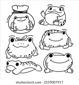 cartoon character set element frogs lineart