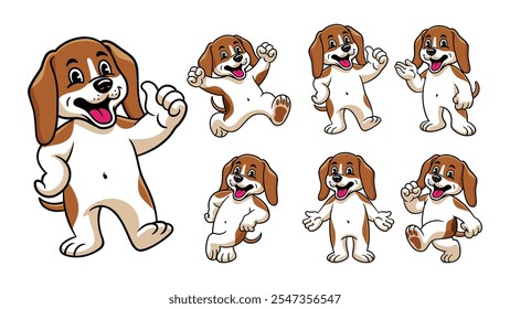 Conjunto de personajes de dibujos animados de Beagle feliz