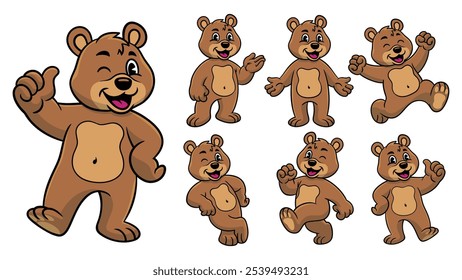 Cartoon Character Set of Happy Bear