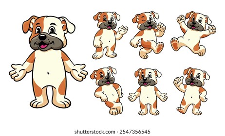 Cartoon Character Set of Happy Bulldog