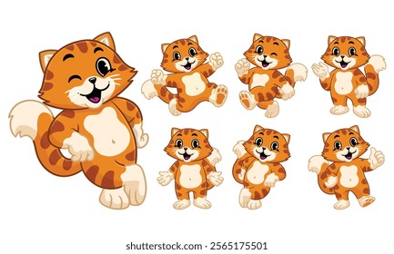 Cartoon Character Set of Happy Fat Orange Cat