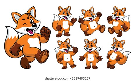 Cartoon Character Set of Happy Fox