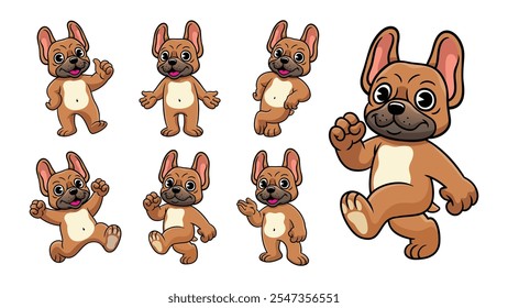 Conjunto de personagens de desenhos animados de Bulldog Francês Feliz