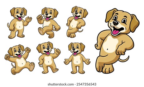 Conjunto de personajes de dibujos animados de Labrador feliz