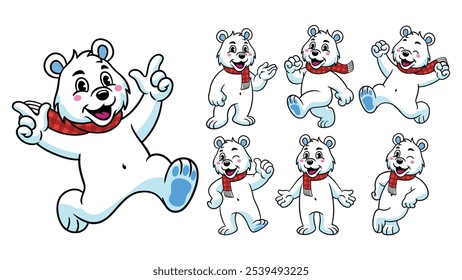 Conjunto de personagens de desenhos animados do urso polar feliz