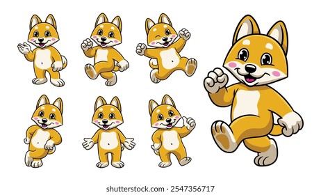 Cartoon Character Set of Happy Shiba Inu