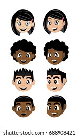 Cartoon character, Set Kids face front and side., vector eps10