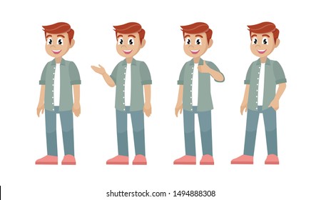 Cartoon character, Set of character man in casual clothes in different poses. Vector illustration in cartoon style.,vector eps10