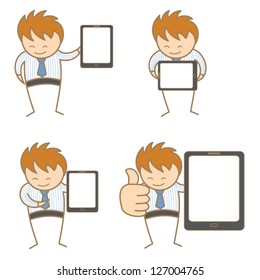 cartoon character set of man with tablet