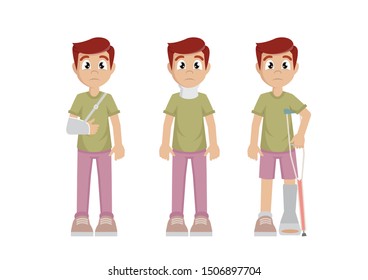 Cartoon character, Set of sad character man with injuries.,vector eps10