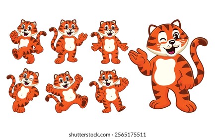Cartoon Character Set of Tiger Mascot