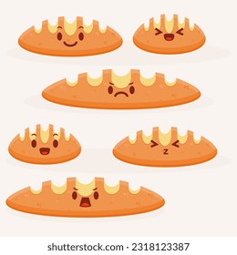 cartoon character set. vector bread with various expressions