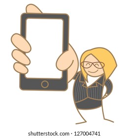 cartoon character set of woman hold mobile
