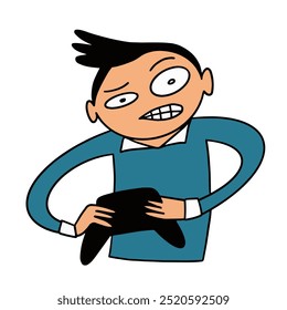 A cartoon character showing frustration while playing a video game, holding a game controller