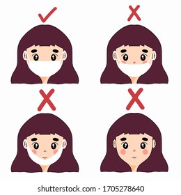 The cartoon character shows how to wear a mask correctly.