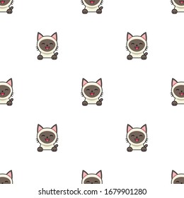 Cartoon character siamese cat seamless pattern background for design.