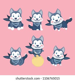 Cartoon character Siberian husky dog poses.
