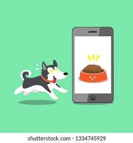Cartoon character Siberian husky dog and smartphone for design.