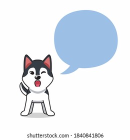 Cartoon character siberian husky dog with speech bubble for design.